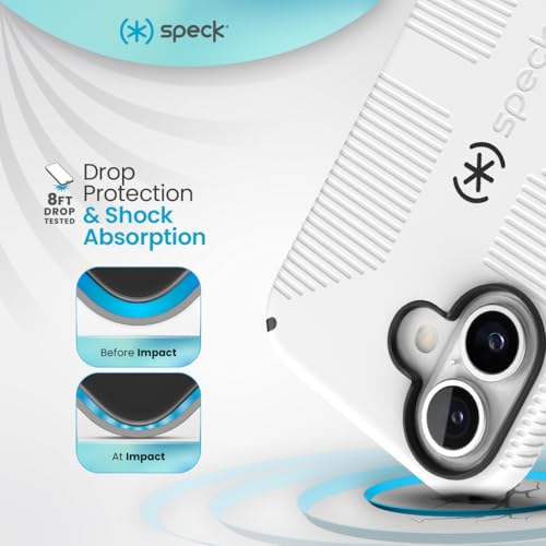 Image of Speck CandyShell Grip Case iPhone 16 - Slim MagSafe Case for Women and Men - White /Black