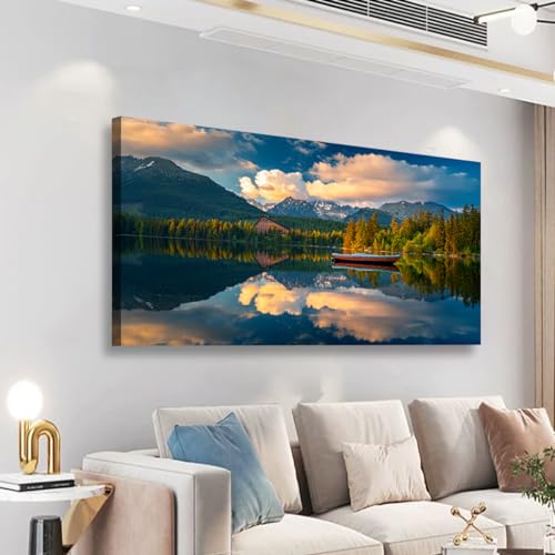 Image of Landscape Canvas Wall Art for Living Room Bedroom Office Large Nature Forest Lake Ship Scenery Wall Art Kitchen Pictures Modern Wall Decor Mural Paintings Artwork 20 * 40inch