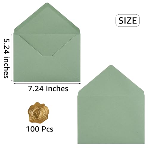 A7 Sage-Green Envelopes for Wedding Invitations Greeting Cardsbirthday Invitations 100 Pieces 5.24 x 7.24 Inches