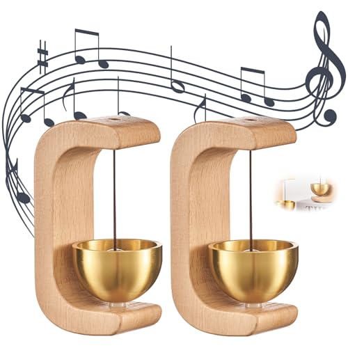 2 Stück Türklingel aus Holz Magnetische Türklingel Dopamin Holztürklingel mit Messingglocke und Selbstklebend Für Tür Büro Laden Café