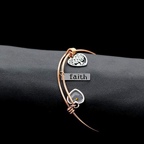 Image of Uloveido Stainless Steel Tree of Life Bangle Mustard Seed Pendant Faith Cuff Bracelet Gifts for Women Teen-Girls Y639