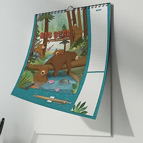 2023 Family Organiser Month to View Calendar Hanging Memo Pad with Shopping List, Notepad & Pen Five Columns for organising Family (Bear)