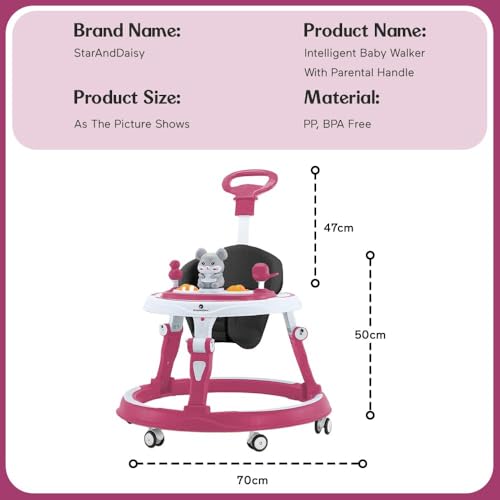 Image of StarAndDaisy Walker for Kids for 6 to 18 Months, Intergrated RGB Lights Baby Walker Boys & Girls with 7 Level Height Adjustment, Walker Baby with Switchable Food & Musical Toy Tray (Pink)