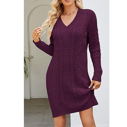 Robe pull élégante violette à manches longues coupe midi en L