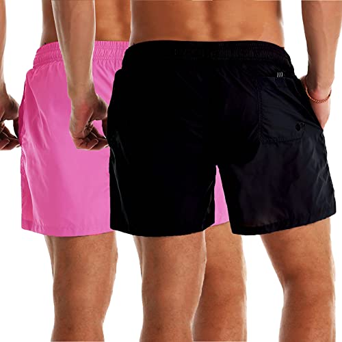 YnimioAOX 2 Pack Men's Swim Trunks Quick Dry Beach Shorts with Mesh Lining3