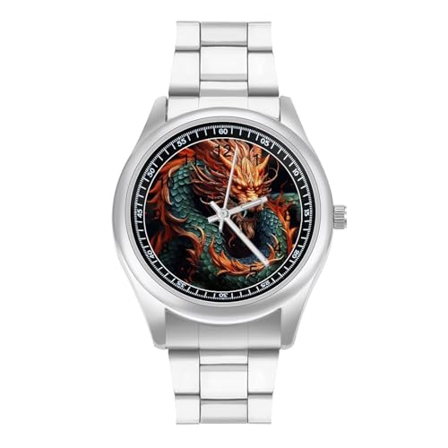 Image of VstaDank Chinese Dragon Wristwatch for Men Women Modern Fashion Business Stainless Steel Watch Alloy Case Stylish Luxury Casual Wrist Watch Easy Reader Unisex Analog Watches