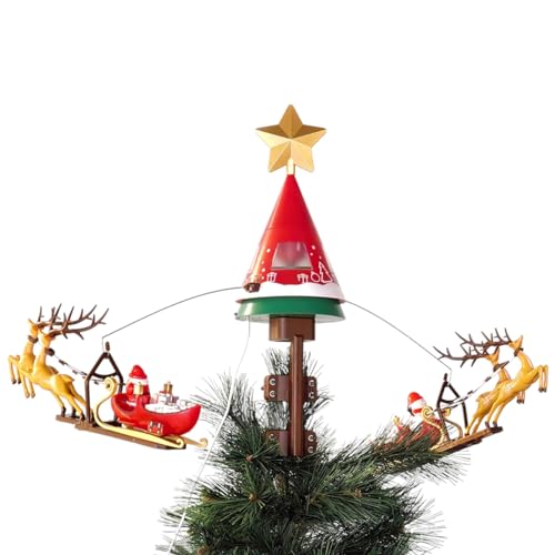 Puntale Rotante per Albero di Natale con Stella e Slitta di Babbo Natale con MOVIMENTO 65 cm Giostrina Natalizia Puntale con LUCI LED Fuori Porta Coccarda Ghirlanda addobbo Dorato Metallizzato 16 cm