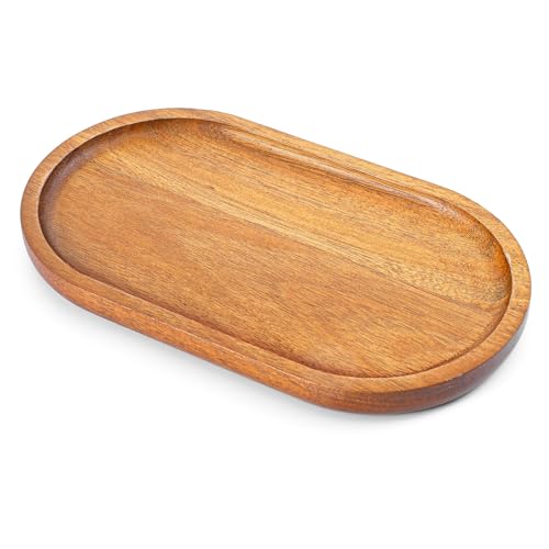 Guduling 18.3x10.6cm Akazienholz Tablett Oval,Small Wood Tray,Holztablett Oval Klein für Café,Küche,Teeladen,Servierplatte Holz,Deko Tablett Holz für Schmuck,Obst,Salz und Pfeffer(Braun)