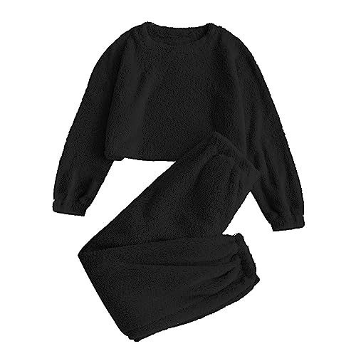 ZAFUL Women's Fuzzy Lounge Casual Pajamas Sets Long Sleeve Fleece