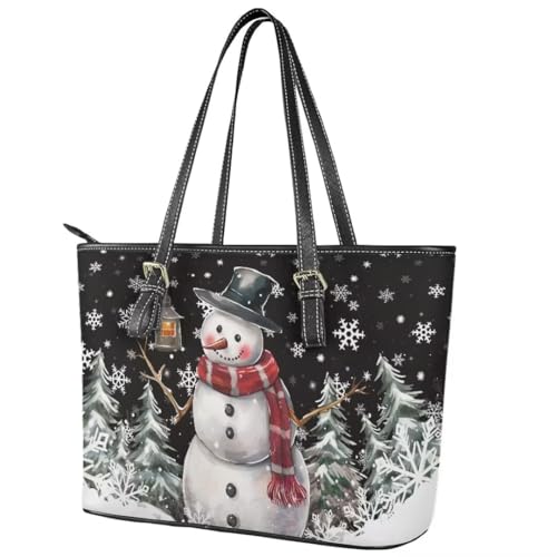 Image of Coldinair Christmas Leather Tote Bag for Women with Zipper Large Shoulder Tote Bag Shopping Casual Travel Bag Handbag Purse