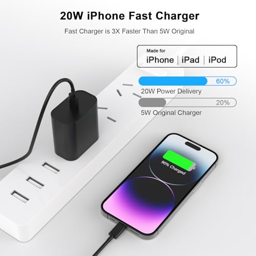 Image of [Apple MFi Certified] iPhone Charger Fast Charging 6FT Compatible for iPhone 14 /13 /12 /11 Pro Max /Xs Max /XR /X 2Pack 20W Type C Fast Charger Block with 6FT USB C to Lightning Data Sync Charging Cable