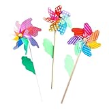 Toddmomy 3pcs Colorful Windmill Garden Pinwheels Toddler Pinwheels Toy Flower Spinner Rainbow Wind Spinners Wooden Stick Windmill Wind Ornaments for Yard Child Sculpture Outdoor Pp