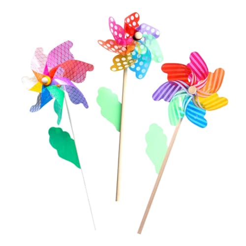 Toddmomy 3pcs Colorful Windmill Garden Pinwheels Toddler Pinwheels Toy Flower Spinner Rainbow Wind Spinners Wooden Stick Windmill Wind Ornaments for Yard Child Sculpture Outdoor Pp