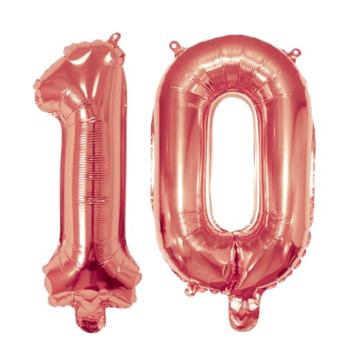 Image of Number 10 Balloon Foil Mylar Balloons for Birthday Party Decoration (Rose Gold, 16 Inch)