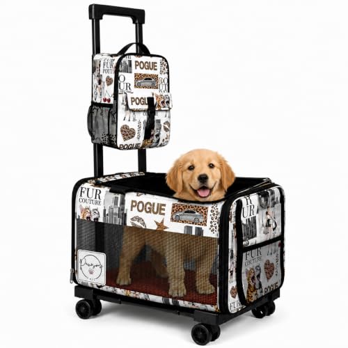 Pet Carrier Airline Approved Soft Sided with Wheels, Cat & Dog Travel Bag with Shoulder Strap, Phone Holder & Matching Backpack for Small/Medium Cats Puppies Dogs Up to 15lbs