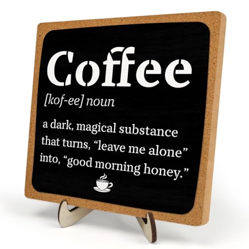 Coffee Bar Decor Sign, Coffee Bar Accessories, Funny Coffee Bar Desk Decor, Rustic Wooden Plaque Coffee Sign Farmhouse Coffee Bar Derco Signs For Coffee Station, Coffee Shelf Decor, 5.9 x 5.9Inc
