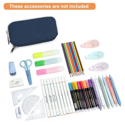 Image of Della Gao Large Pencil Case, Big Capacity Pencil Pouch with 3 Compartments, Office Pencil Bag with Zipper, Big Pen Case for Adults (01-3SLLG)