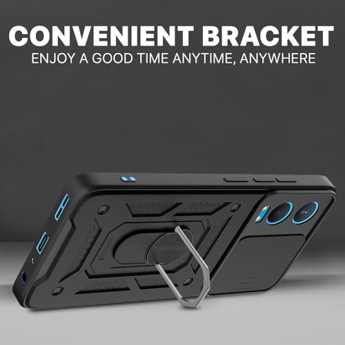 Image of Pikkme D10 Tough Armor Bumper Case | 360 Protection Case | Sliding Camera Shield Cover & Ring Holder Stand Back Cover for OnePlus Nord Ce 4 Lite 5G (Black)