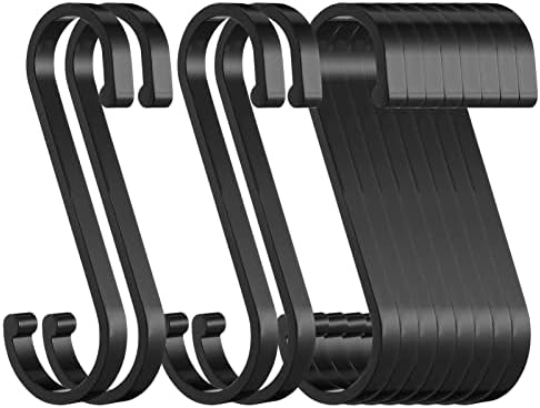RosewineC 12 Pack S Hooks Heavy Duty S Shaped Hooks Premium Metal Hooks Metal Hanging Hooks for Bathroom Kitchen Bedroom Office (Black)