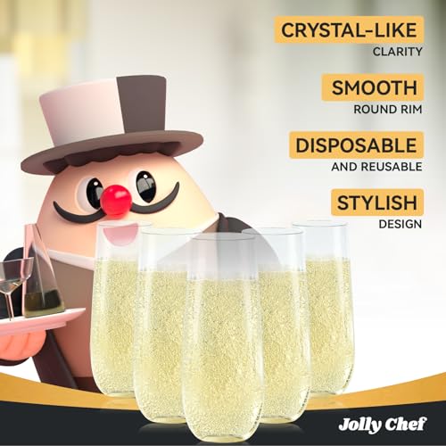 JOLLY CHEF 24 Pack Stemless Plastic Champagne Flutes 9 oz, Crystal Clear Stemless Plastic Toasting Glasses, Clear Disposable Unbreakable Drinkware Ideal for Wedding, Birthday, Party, Christmas by JOLLY CHEF - Image 4
