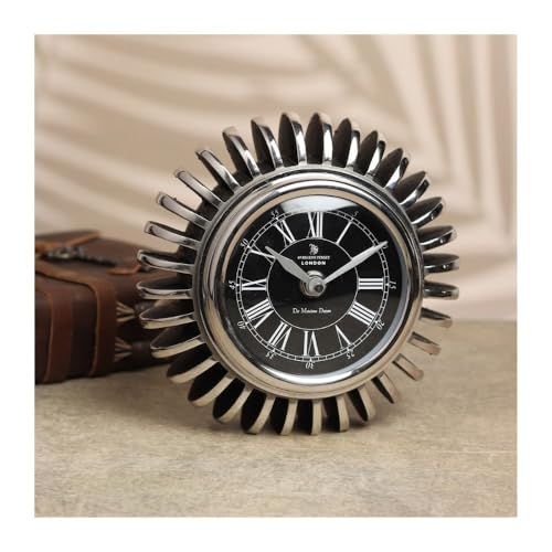 Image of Decor de Maison Brings Handcrafted Edgesculpt Table Clock for Living Room, Bedroom, Study Table, Office Desk | Classic Non-Ticking Tabletop Battery Operated Analog Desk Clock in Black (17x6x17cm)