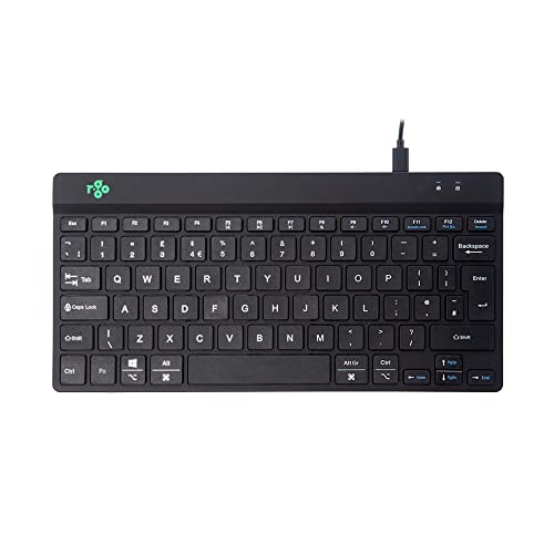 R-Go Clavier Compact Break, avec Logiciel de Pause Anti-RSI, Ultra-Mince, 2xUSB-C pour Clavier numérique Externe, QWERTY (UK), Filaire, pour Windows, Mac, Linux, Noir