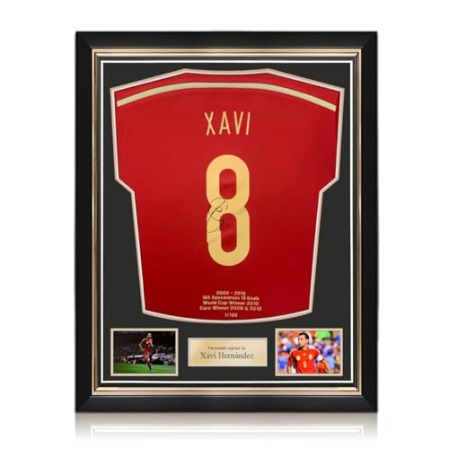 Exclusive Memorabilia Camiseta de España 2014-15 firmada por Xavi Hernandez. Marco Superior