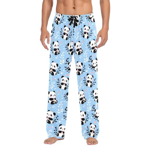 Men's Cute Cartoon Panda Pajama Pants with Pockets - Straight Fit Cotton Sleep Bottoms for Lounge & Nightwear#2572