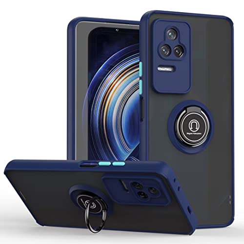 RMSOL Funda para Xiaomi Poco F4 5G Antigolpes Dura Carcasa Translúcido PC/TPU Silicona Protección con 360 Grados Anillo iman Soporte, Azul Real