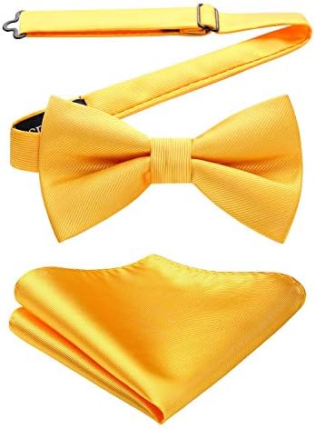 HISDERN Bow Tie for Men Solid Color Pre-tied Bow Tie Adjustable Tuxedo Two Layer Bow Tie and Pocket Square Set with Gift Box