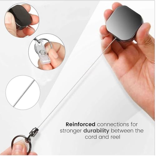 Image of ID Badge Reel Holder with Clip & Keyring, Heavy Duty Retractable Keychain | With Belt Clip & Key Ring, Fits ID Name Card Holder; Lightweight Portable, Great for Daily Commute & Outdoor Carry