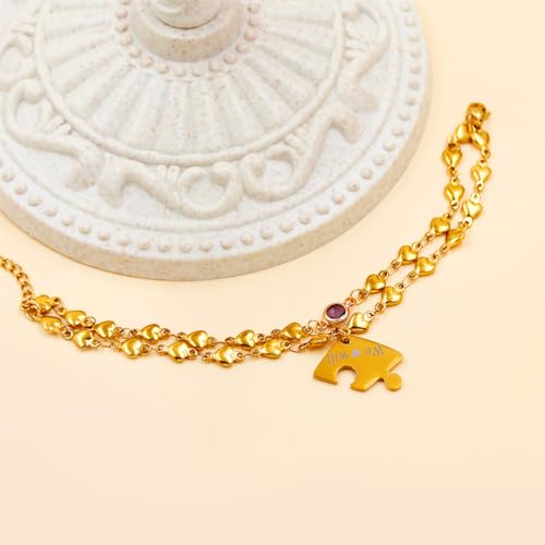 Image of 3PCS Love Heart Chain Bracelet Set for Women Graduation Gift Heart Puzzle Friendship Bracelet Personalized Name 3 Bracelets Customized Best Friends Family Love Jewelry SA4886
