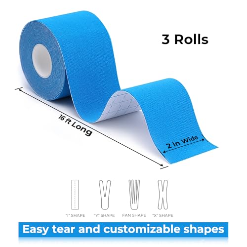 Miniatura 6 de 3 Rollos Cinta De Kinesiología Kinesiotape Set 5 M X 5 Cm,Cinta Deportiva Elástica Terapéutica Para Hombros, Rodilla, Codo, Alivio Del Dolor, Sin Látex, Resistente Al Agua, Transpirable