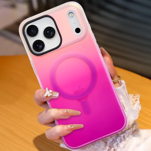 Image of AIGOMARA Magnetic Case for iPhone 17 Pro, Compatible with Magsafe, Fluorescent Iridescent Case for Women Girls, Shockproof Translucent Matte Protective Cover 6.3 Inch 2025, Pink Purple