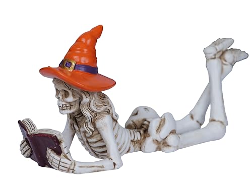 Dlfghos Halloween Skeleton Statue Halloween Skull Figurine Home Decor Reading Skeleton Figurines Decorations for Indoor Fireplace Home Kitchen Desk Office Party