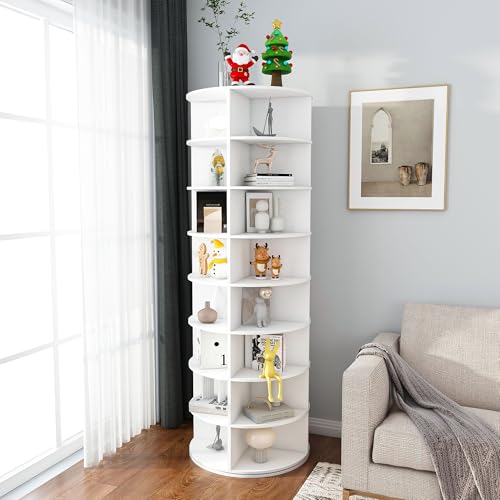 Image of Multi Layer Cylindrical Rotating Shoe Rack Tower,Free Standing 360 Spinning Storage Organizer,Can Store Approximately 30 Pairs of Shoes,Space-Saving Design (8-Tier)