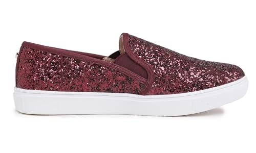 Feversole Women's Fashion Slip-On Trainer Casual Flat Loafers,Skater Pumps Trainers Sneakers Shoes Burgundy Glitter Size 7 - Image 3