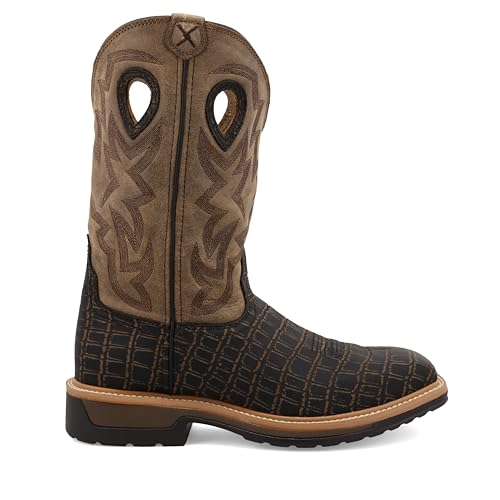 Twisted X Men's 12" Western Work Boot, Square Toe Alloy Toe, Caiman Print & Bomber, 11.5 D4