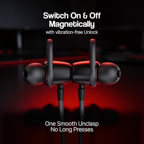 Image of Ambrane Hitz 21 Wireless Bluetooth Neckband Earphones with Mic, 60H Playback, Bluetooth 5.4, 10mm Dynamic Drivers, Deep Bass, Fast Charging, Dual Pairing, Low Latency, in-Ear Headphones - Black