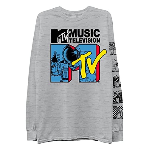MTV Mens Long Sleeve Shirt - #TBT Mens 1980s Clothing - I Want My T-Shirt (Heather Grey Medium)