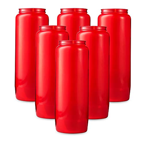 Tribello 9 Day Candles, 6 Pack | 7” Red Pillar Candles For Memorial, Love Spell, Novena Prayer, Religious Ceremony, Vigil, Party Décor, Emergency Survival | Unscented White Wax In Red Plastic Jar #TOP30