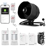 WiFi Alarm Systems Security Burglar kit for Garage Shed House Hotel Shop Apartment, Weatherproof Siren Horn with Remote Control Door Contact Sensor,Motion Sensor,Loud Up to 120db