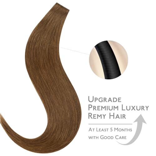 Image of WENNALIFE Invisi Edge Tape in Hair Extensions Human Hair,#5R,16 Inch | 16 Inch 50g 20pcs Light Auburn Brown Invisi Remy Hair tensions Natural Seamless Injected Tape Ins Straight