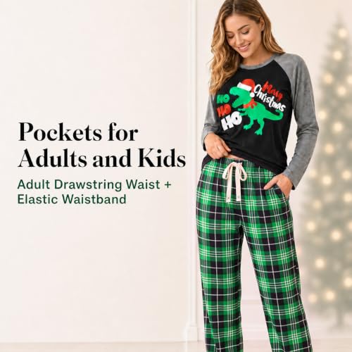 Image of IFFEI Matching Family Pajamas Sets Christmas PJ's with Letter and Plaid Printed Long Sleeve Tee and Bottom Loungewear