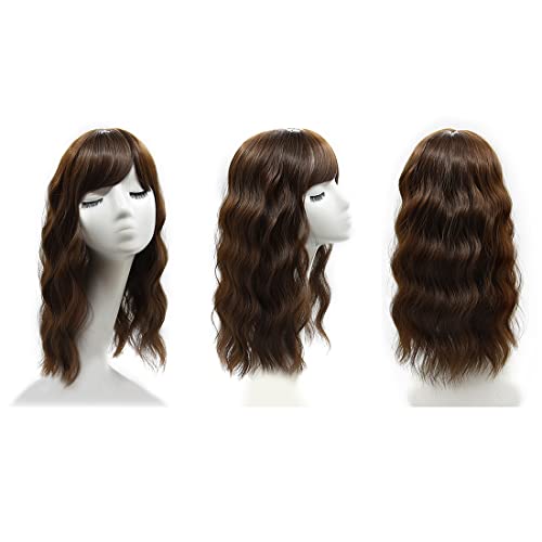 Viviabella Loose Water Wave Hairpiece Clip In Fluffy Synthetic Hair Topper With Choppy Bangs Synthetic Hair Toupee For Women Girls (18Inch, Light Brown) #TOP3