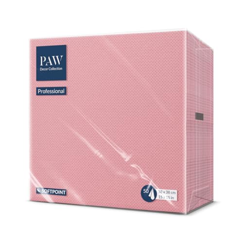 PAW - Soft Point Servietten (38 x 38 cm) | 50 Stück Gastroservietten | Weich und robust | Ideal für den täglichen Gebrauch Kneipen und Cafés | Einfarbig Rosa