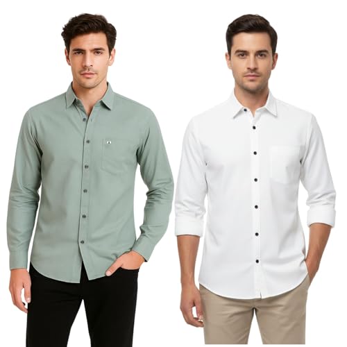 Image of Arvest Men?s Cotton Regular Fit Full Sleeve Shirt Combo Soft Breathable Fabric with Button-Down Collar and Chest Pocket Suitable for Office and Outfits