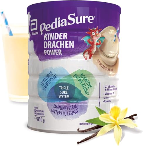 Pediasure Kinder Drachen Power Vanille 850g| leckerer Nahrungsergänzungsshake für Kinder ab 1 Jahr|mit 27 Vitaminen & Mineralien Protein und triplesure Komplex|Verpackung kann variieren