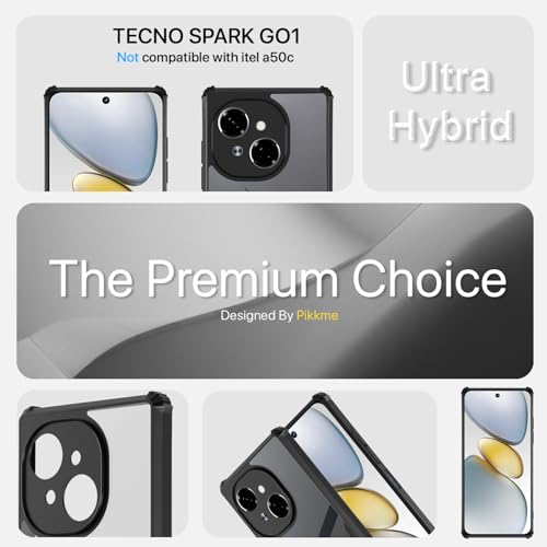 Image of Pikkme Crystal Clear Transparent Back Cover | Ultra Hyrbid | Full Camera Protection | Raised Edge | Bumper Case for Tecno Spark Go 1 (Black)
