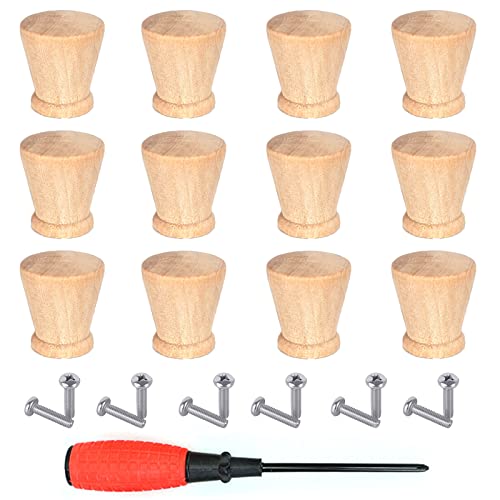 luckaide 12 Stück Möbelknöpfe Holz ,Runde Holzknauf,Schrankknöpfe Mit Schrauben für Möbel ,Holzgriffe für Schränke,Holzknöpfe für Kommode ,Vintage Schubladenschrank Holzgriffe Einfach und Schön Cover